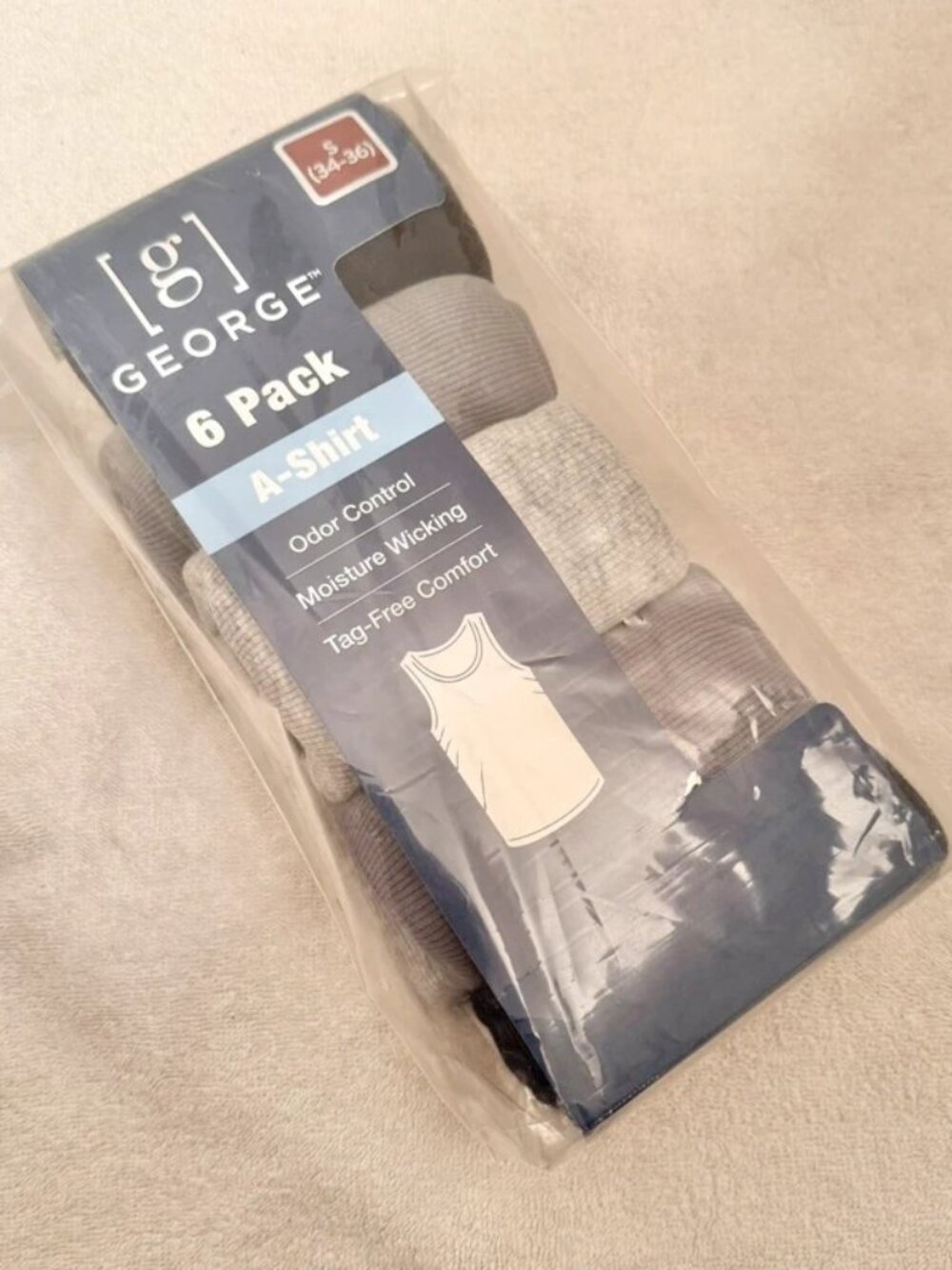NEW! George Men's Assorted A-Shirts, 6-Pack, Men’s Small, Black/Grey